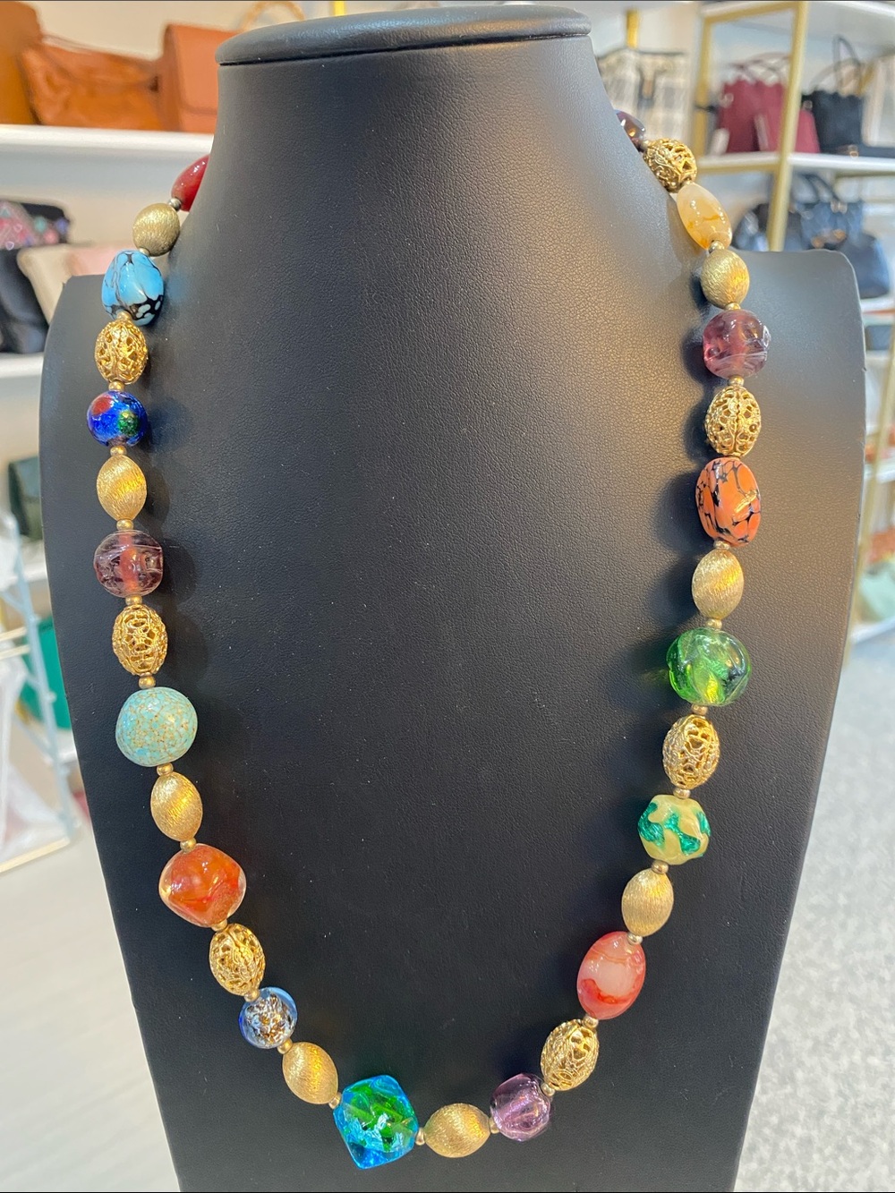 Napier Signed Rare Vintage Art glass necklace UNIQUE!!!!